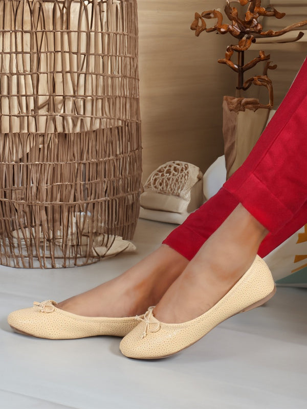 Women's Textured Casual Bow Detail Ballerinas