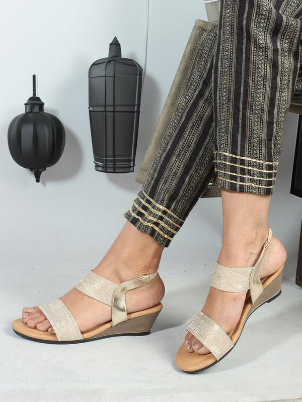 Women's Gold Elasticated Wedge Sandals