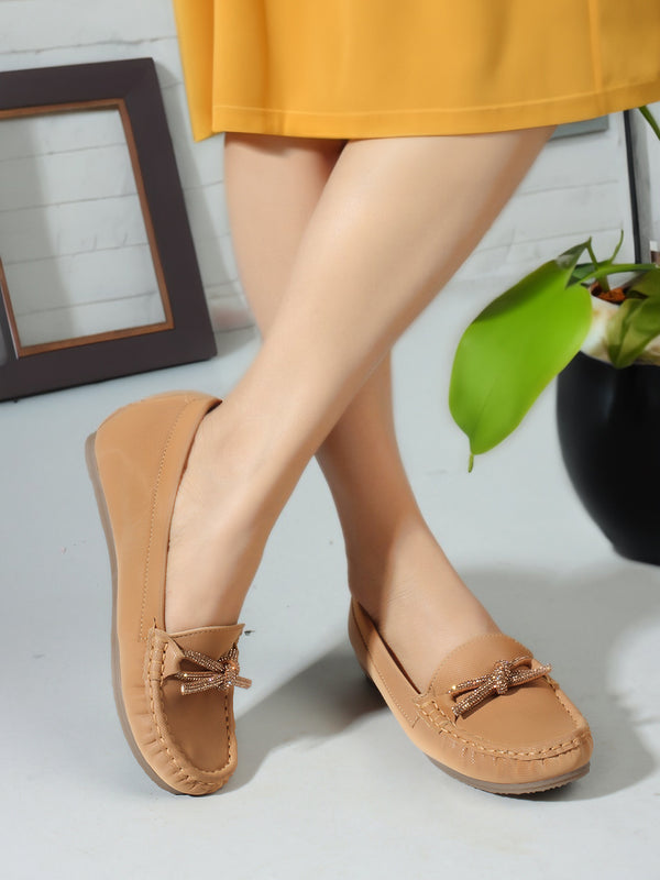 Women's Slip-On Loafers with Rhinestone Bow