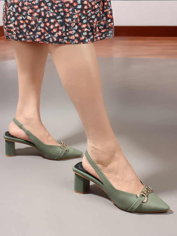 Solid Backstrap Women's Party Wear Heeled Sandal