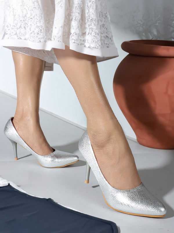 Women's Textured Pointed Toe Stiletto Heel Block