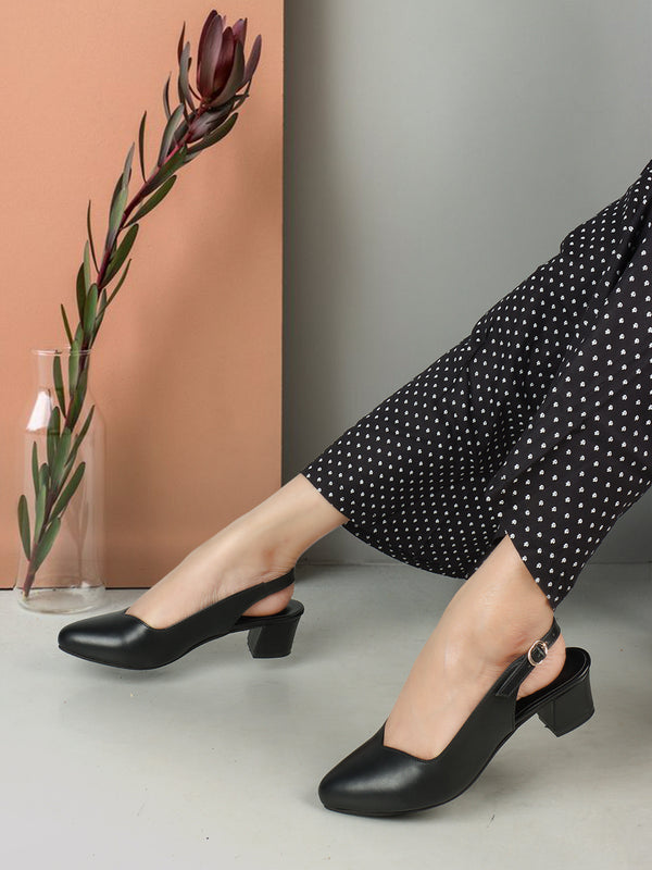 Women's Classic Pointed-Toe Slingback Heels with Block Heel