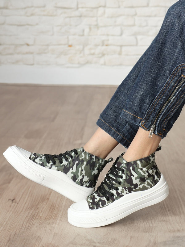 Women Printed Mid Top Lightweight Textile Comfort Insole Sneakers