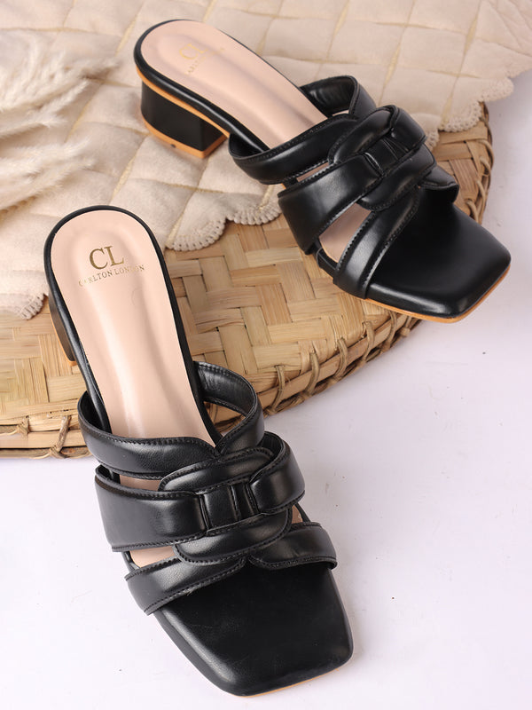 Women's Buckled Multi-Strap Square Toe Block Heel Sandal