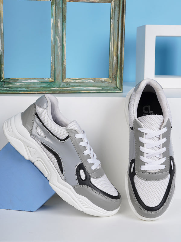 Women's Grey Textured Design Sneakers