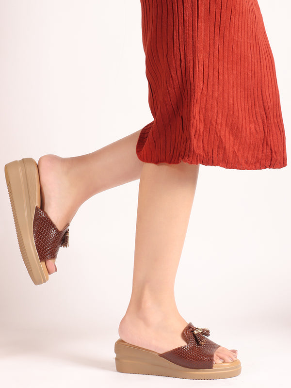 Women's Brown Wedge Sandal with Tassel