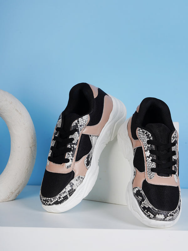 Women's Snake Print Panel Comfort Sneakers