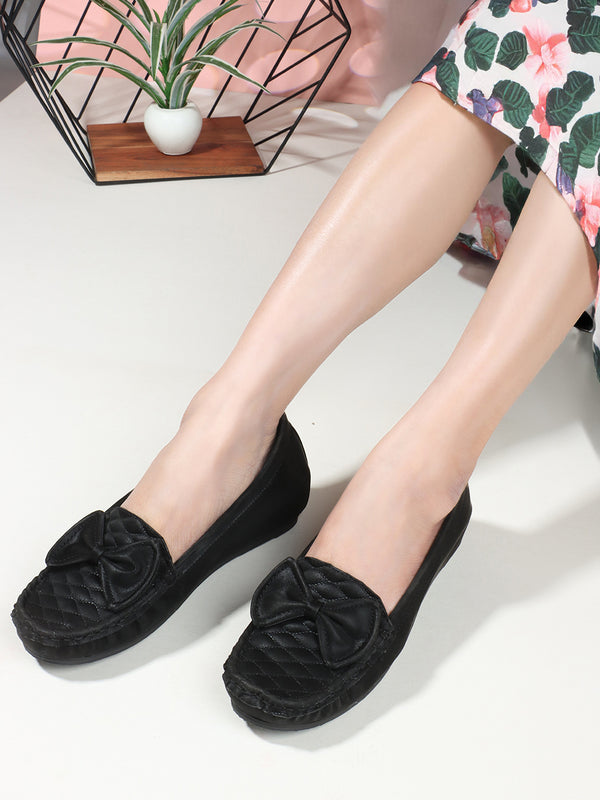 Women's Suede Slip-On Loafers with Bow