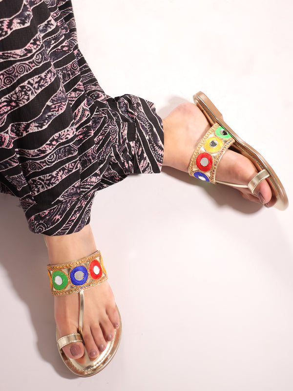 Women's Gold-Tone Embellished Toe-Ring Flat Sandals