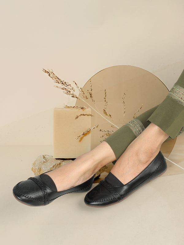Women's Textured Casual Loafers with Braided and Perforated Detail