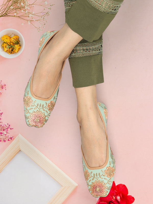 Women's Hand-Embroidered Ethnic Jutti with Sequin Floral Work