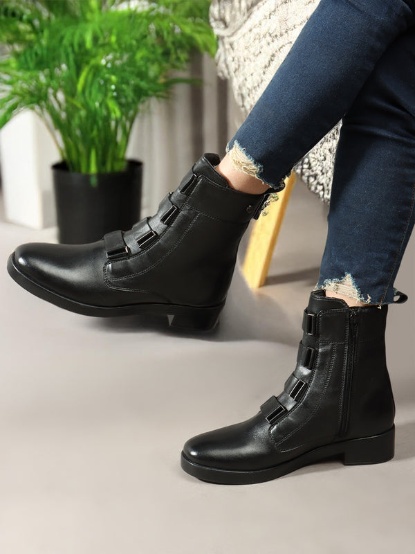 Women's Solid Unique Multi-Strap Ankle Boots