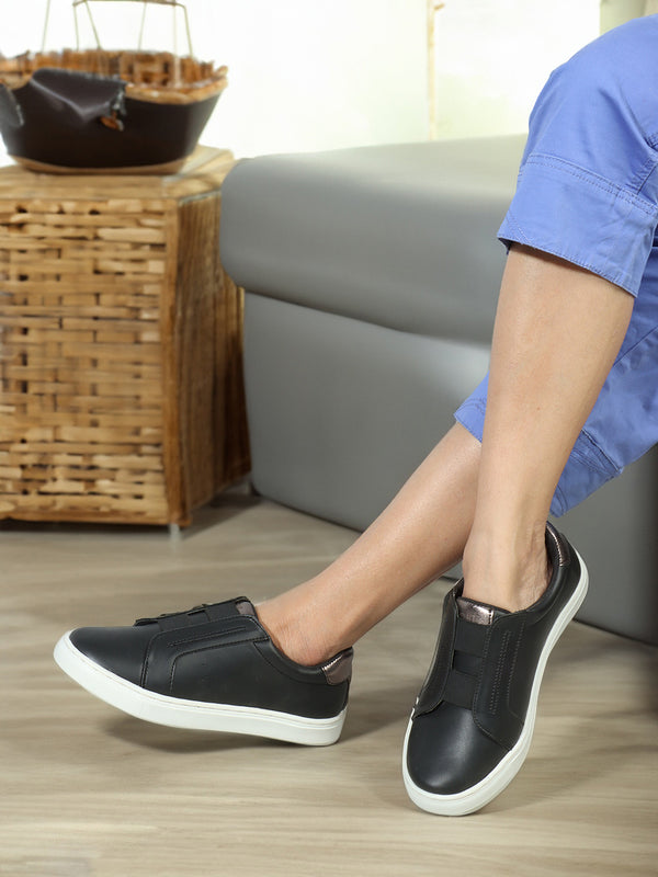 Women's Slip-On Fashion Sneakers with Metallic Detail