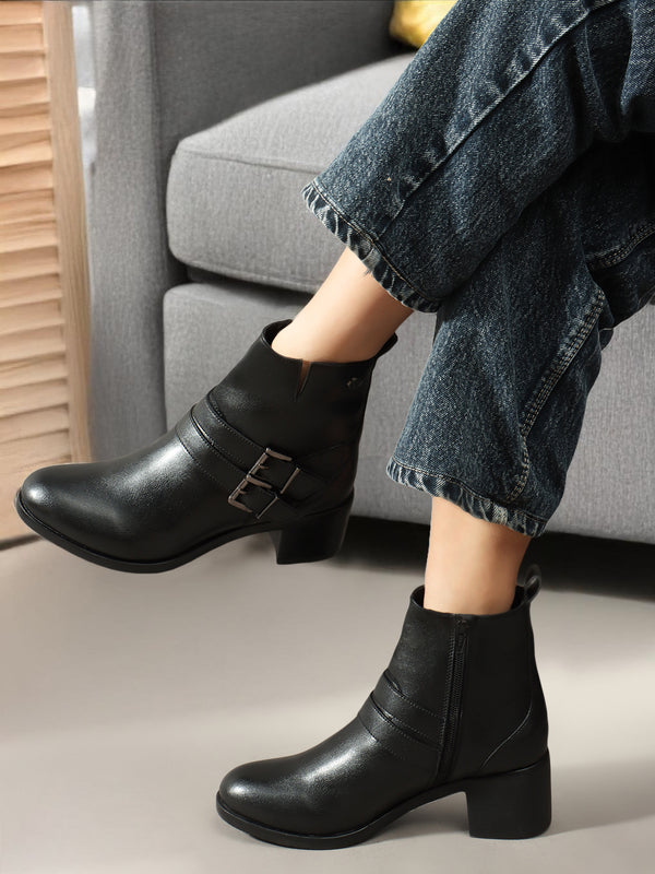 Women's Rebel Buckle Accent Block Heel Boots