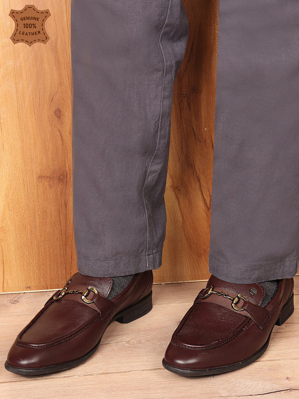 Men's Smooth Finish Slip-On Loafers with Buckle Detail