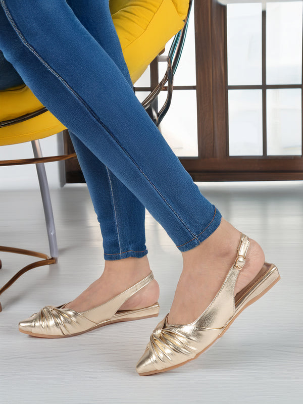 Women's Metallic Knotted Vamp Slingback Flat Shoe