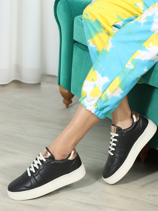 Women's Lace-Up Fashion Sneakers with Metallic Detail