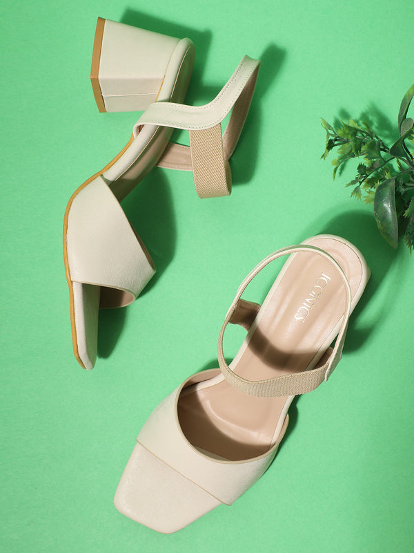 Women's Elastic Slingback Block Heel Sandal with Square Toe