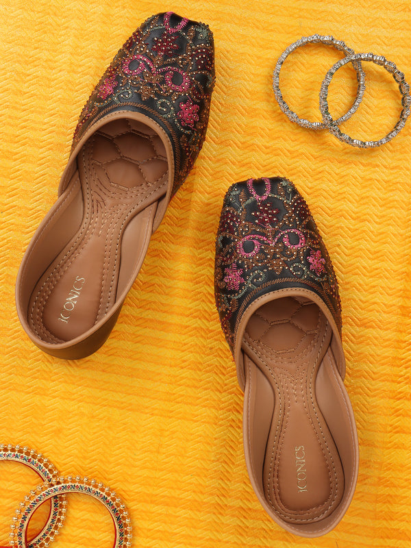 Women's Hand-Embroidered Ethnic Jutti with Sequin and Bead Work