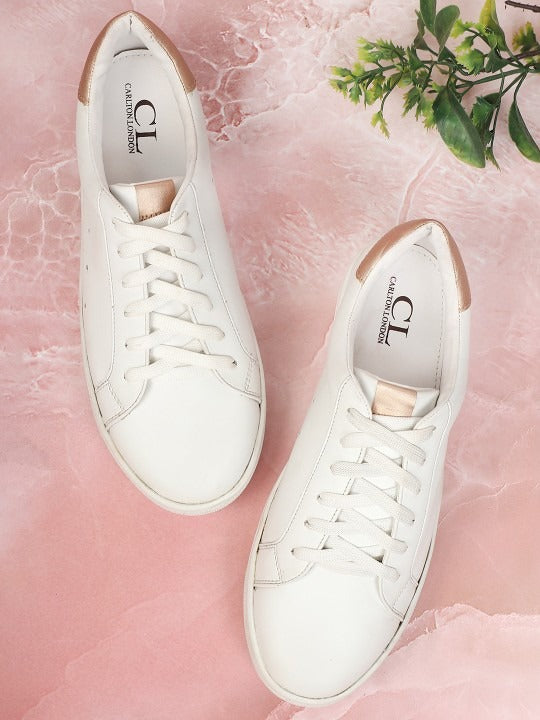 Women's Solid White Lace-Up Sneakers