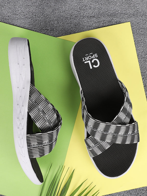 Women's Striped Criss-Cross Comfort Slides