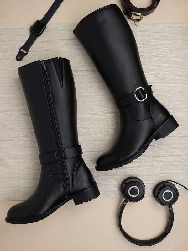 Women's Knee-High Riding Boots with Buckle