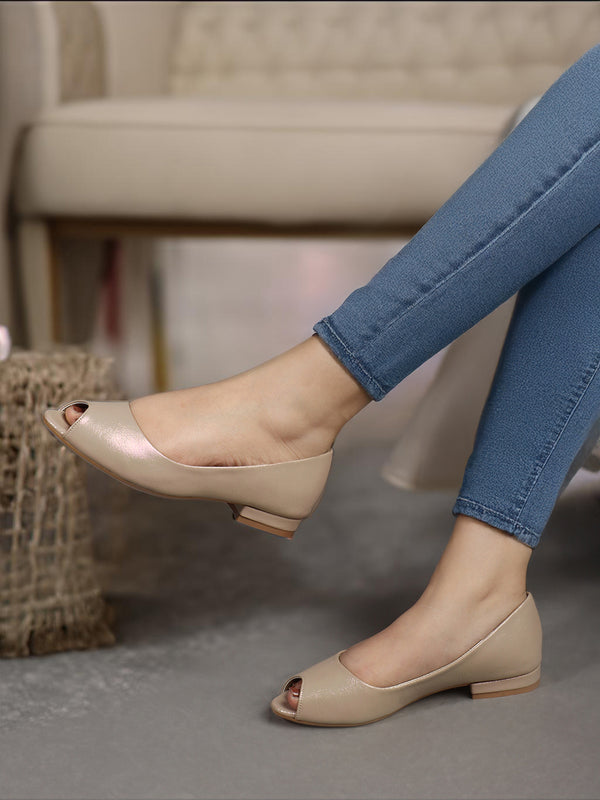 Women's Metallic Peep Toe Low Heel Pumps