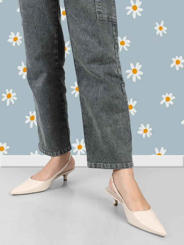 Women's Pointed-Toe Slingback Kitten Heels