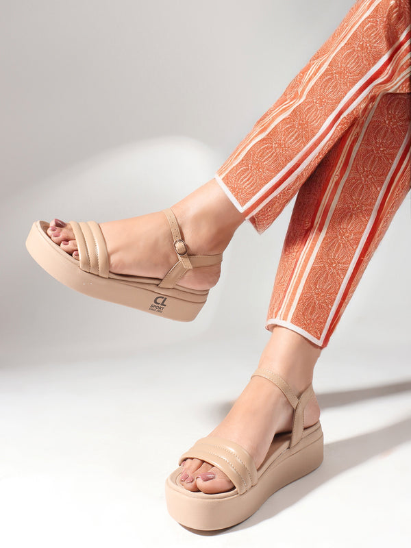 Women's Striped Flatform Ankle Strap Sandals