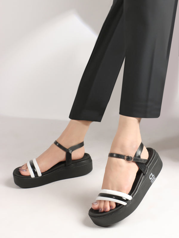 Women's Contrast Strap Flatform Ankle Sandals