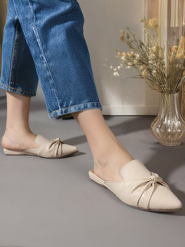 Pointed-Toe Knotted Vamp Slip-On Flat Mule