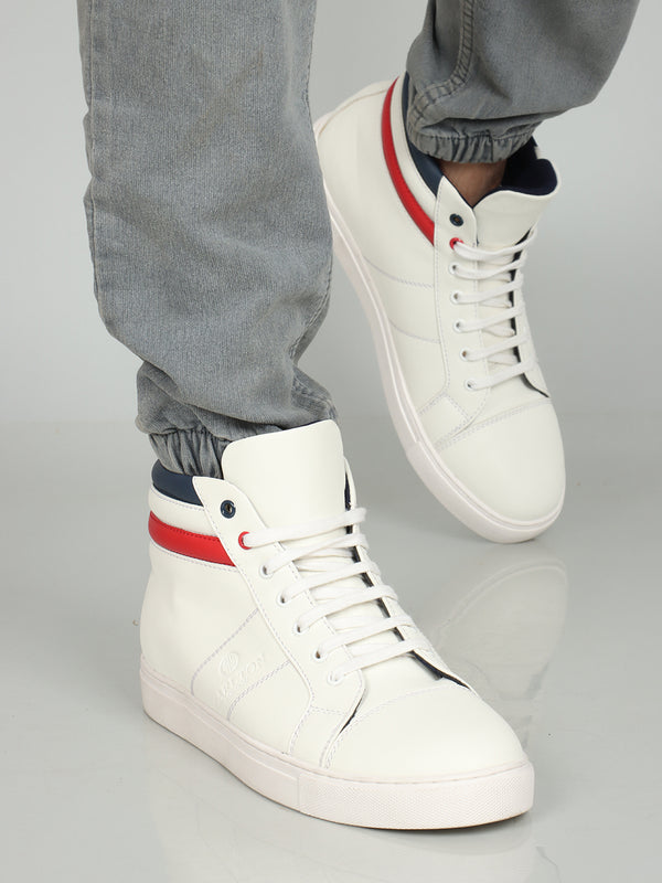 Men's Stylish Mid-Top Lace-Up Sneakers with Stripe Detail