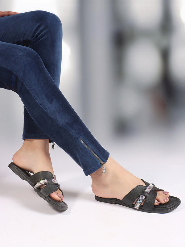 Women's Embellished Double Strap Flat Slides