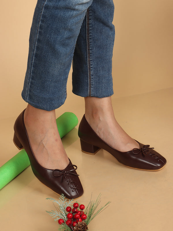 Women's Block Heel Pumps with Front Tie Detail
