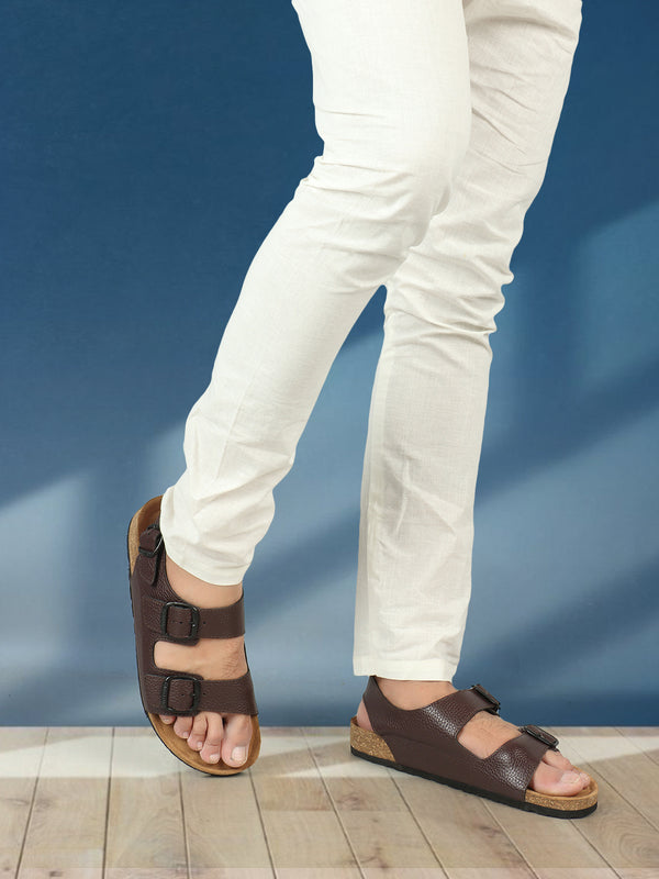 Men's Buckled Comfort Sandals with Cork Footbed