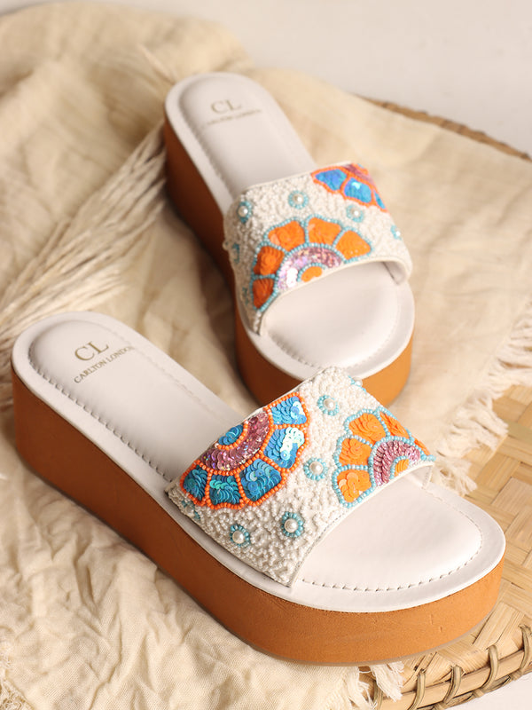 Women's Floral Beaded Wedge Sandals
