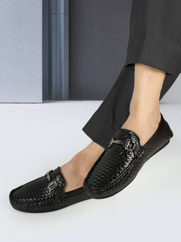 Men's Textured Weave Driving Loafers with Metallic Bit