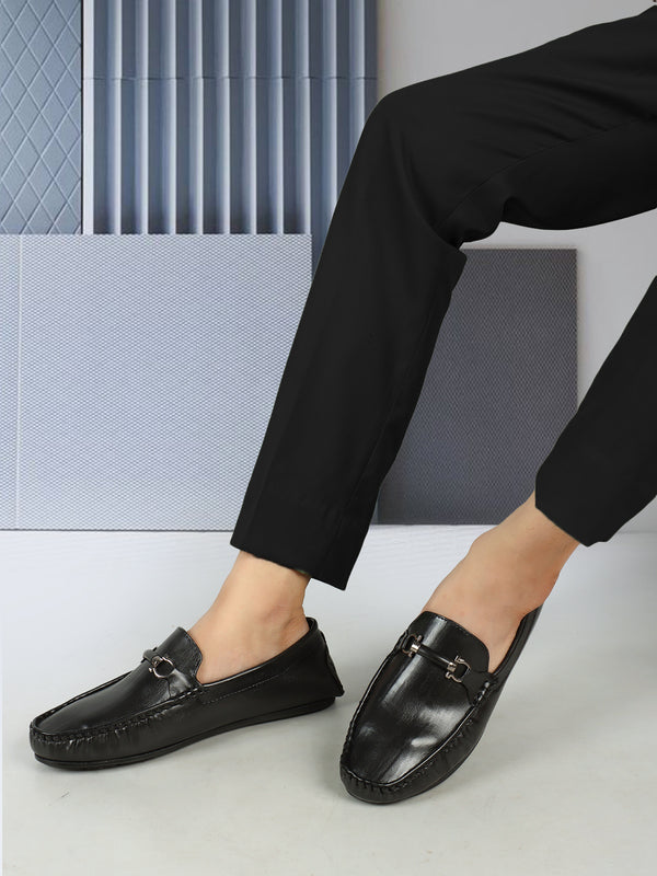 Men's Textured Driving Loafers with Metallic Bit Accent