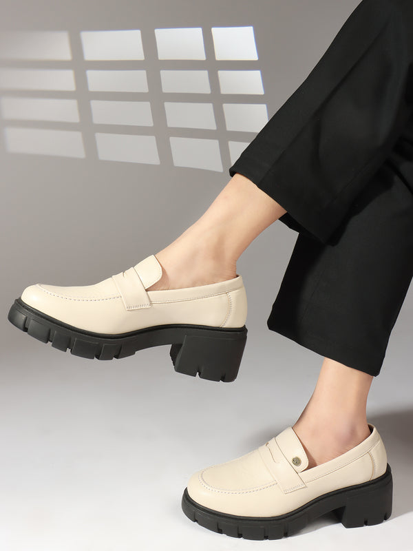Women's Solid Slip-On Chunky Heel Loafers