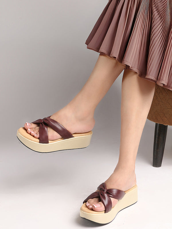Women's Knot Detail Wedge Slide Sandals
